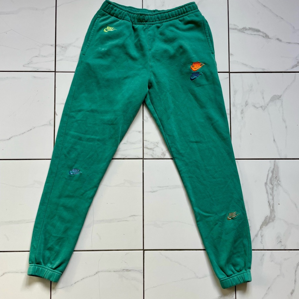 Nike Kids Teal Joggers with Multicolor Logos